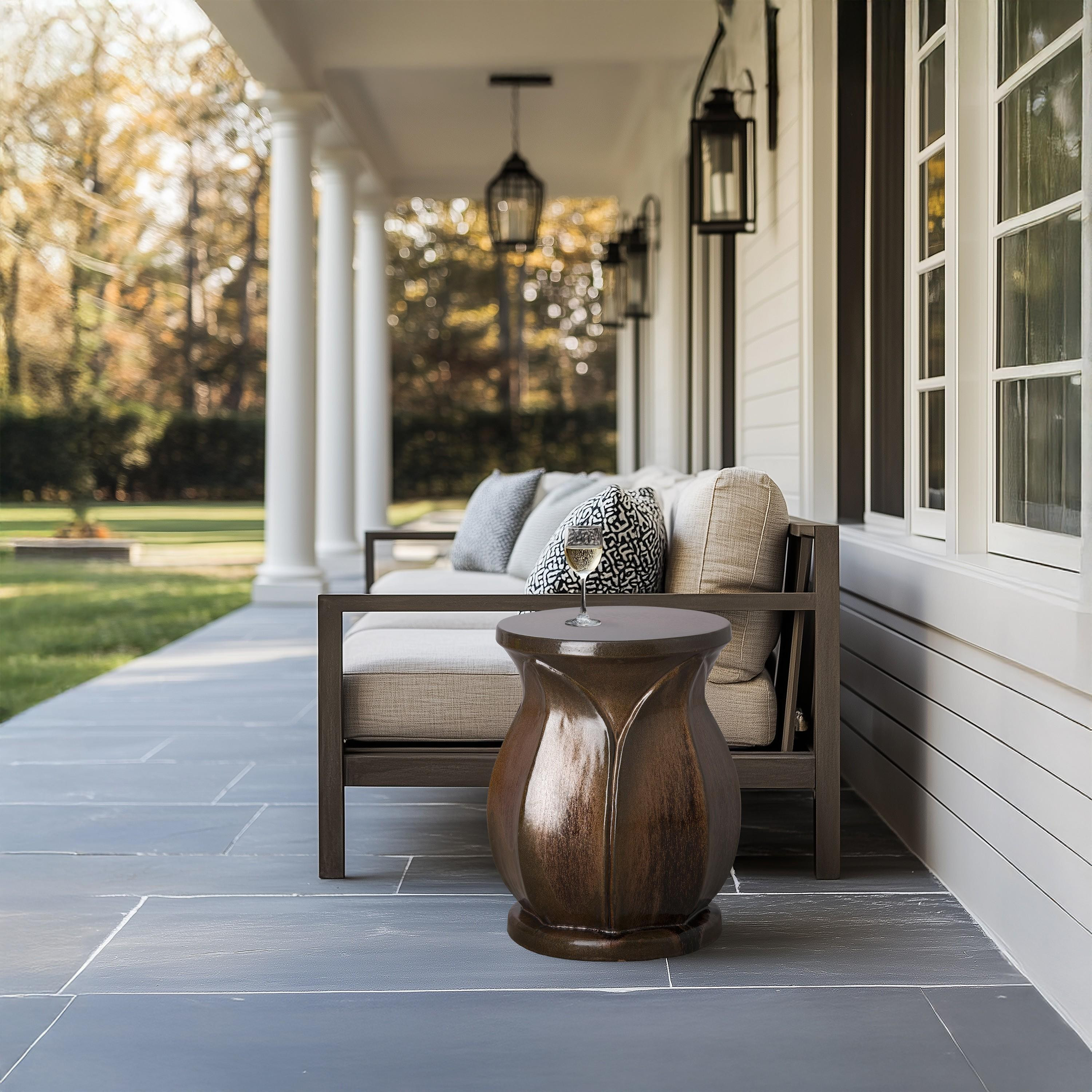 22 in. Large Lotus Ceramic Garden Stool